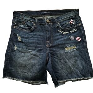 Rock & Republic Freedom Rocks Shorts Raw Hem Red White & Blue Patches Distressed